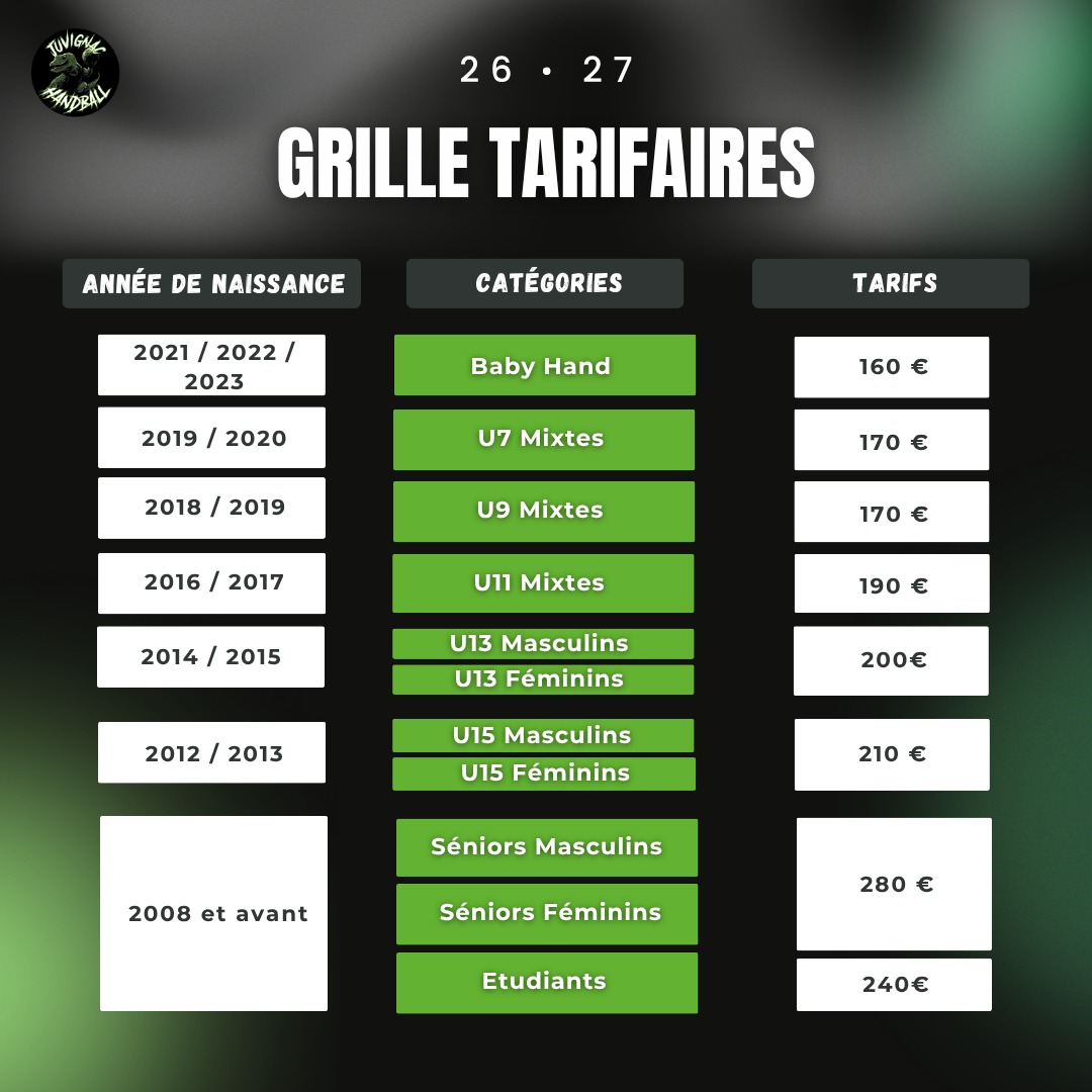 Grille tarifaire 2026-2027